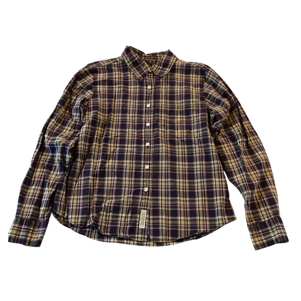 Abercrombie & Fitch Plaid Long Sleeve Button-Up Shirt  Purple & Green Medium Fit